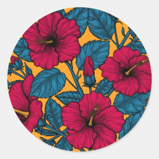 Hibiscus bloemen ronde sticker (Voorkant)