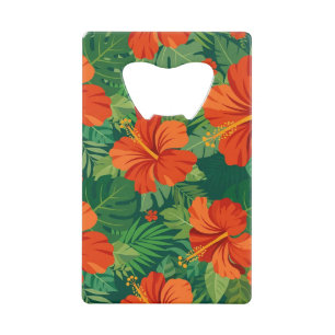 Hibiscus Bloemen Rood Oranje Groen Jungle Loof Kredietkaart Flessenopener