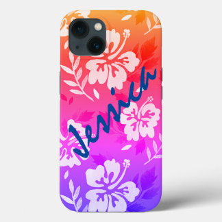 Hibiscus bloemen Sunset jouw naam iPhone Case