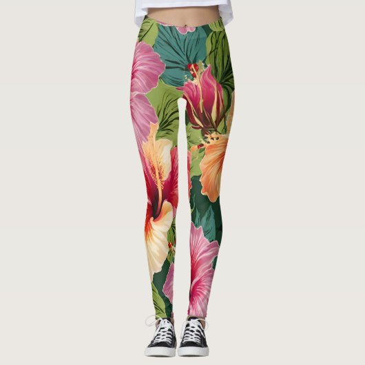 Hibiscus bloemenpatroon Leggings (Voorkant)