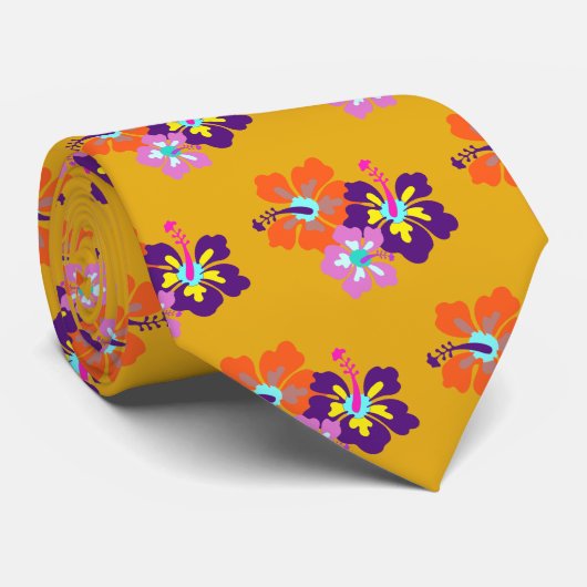 Hibiscus bloemmotief Goud Bloemen stropdas (Opgerold)