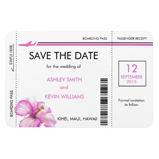 Hibiscus Boarding Pass Bewaar de datum Magneten (Horizontaal)