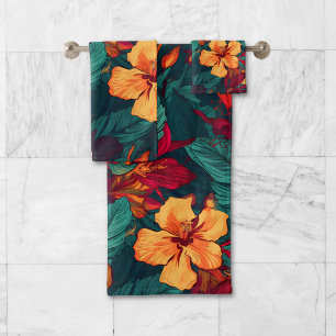 Hibiscus coloré, Jaune Orange Vert Floral
