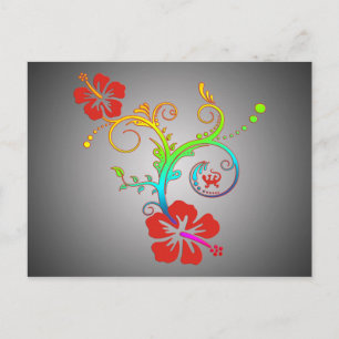 Hibiscus Decor gekleurd Briefkaart