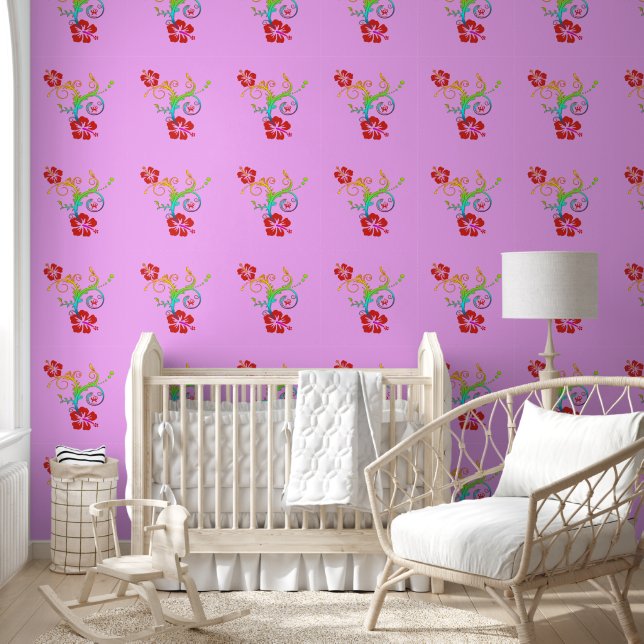 Hibiscus - Decor met Gecko 2 Behang (Kinderen)