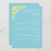 Hibiscus Delight Wedding Menu Card - Sky Blue (Voorkant / Achterkant)