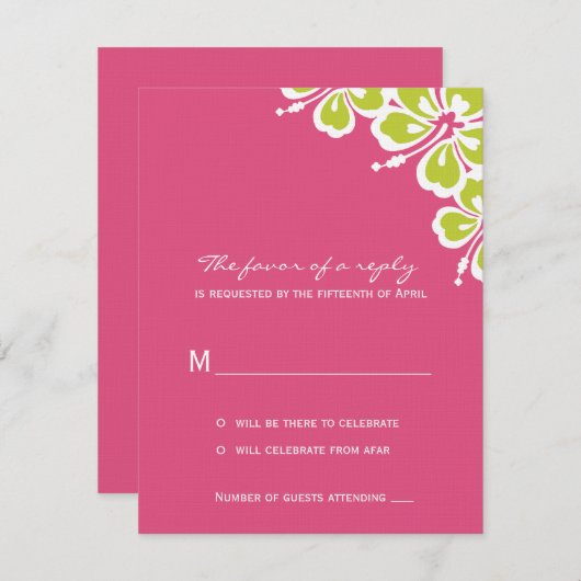 Hibiscus Delight Wedight Card RSVP - Azalea - (Devant / Derrière)