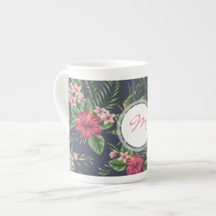 Hibiscus donker patroon Monogram bot Mok