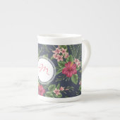 Hibiscus donker patroon Monogram bot Mok (Voorkant rechts)