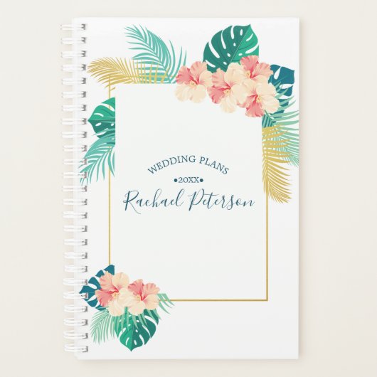 Hibiscus d'or Hawaïen Mariage Monogramme Planner (Devant)