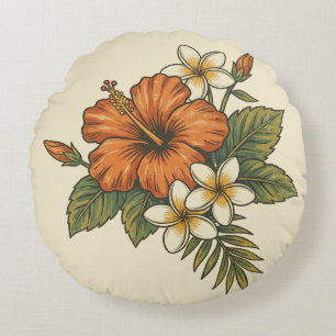 Hibiscus Eiland Hawaiaans Motief - Omkeerbare Scèn Rond Kussen