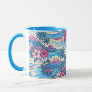 Hibiscus Eiland Hawaiaans Schilderij- Roze en Blau Mok