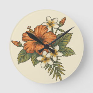 Hibiscus Eiland Hawaiiaans Motief Ronde Klok