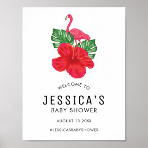 Hibiscus en Flamingo Baby shower Welkome Poster
