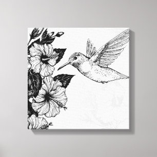 Hibiscus en kolibrie canvas afdruk