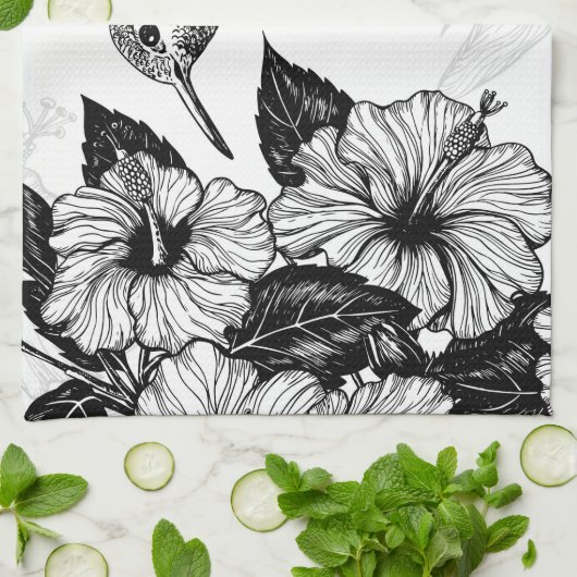 Hibiscus en kolibrie theedoek (Gevouwen)