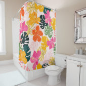 Hibiscus en monstera verlaat tropisch patroon desi douchegordijn (In situ)