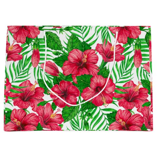 Hibiscus en palmbladeren groot cadeauzakje (Voorkant)