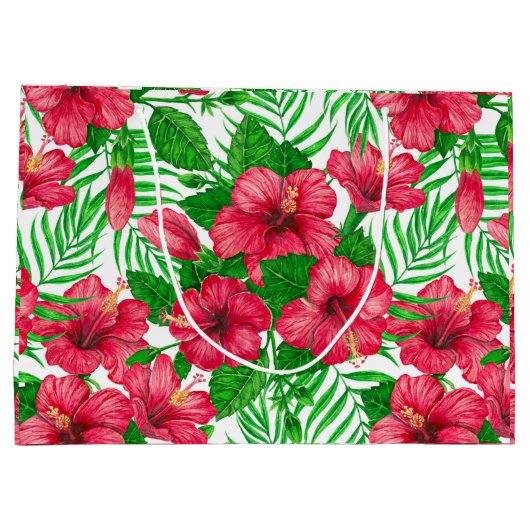 Hibiscus en palmbladeren groot cadeauzakje (Achterkant)