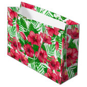 Hibiscus en palmbladeren groot cadeauzakje (Voorkant Gekanteld)