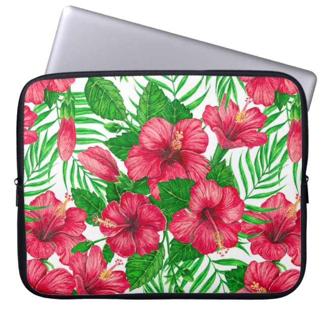 Hibiscus en palmbladeren laptop sleeve (Voorkant)