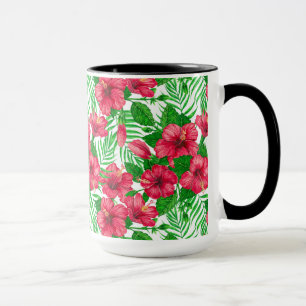 Hibiscus en palmbladeren mok