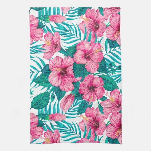 Hibiscus en palmbladeren theedoek (Verticaal)