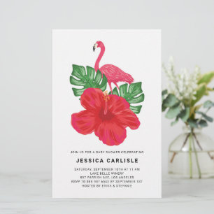 Hibiscus en Pink Flamingo Baby shower Invitation