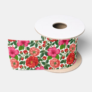 Hibiscus en Roos Botanisch Patroon Lint