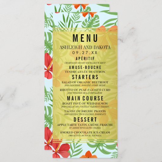 Hibiscus et Palm Feuille Menu Mariage (Devant / Derrière)