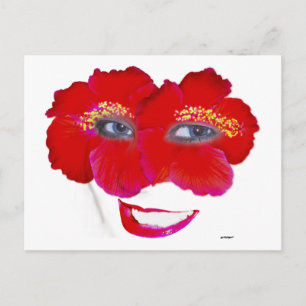 Hibiscus Face met glimlach - Rood Briefkaart