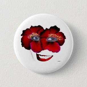 Hibiscus Face met glimlach - Rood en zwart Ronde Button 5,7 Cm