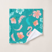 Hibiscus Flamant rose rose Monogramme tropical (Gant de toilette)