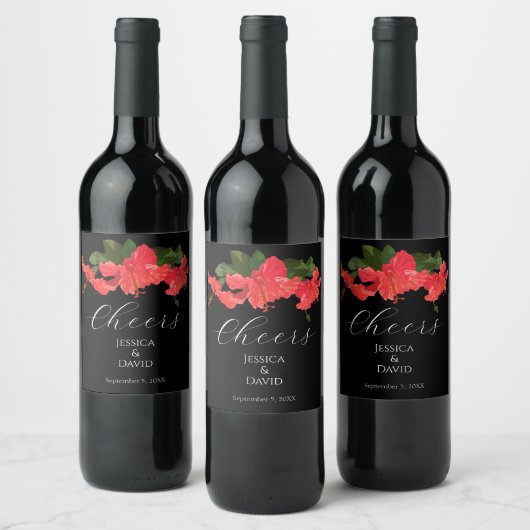 Hibiscus Fleur Mariage Vin bouteille Étiquettes (Bouteilles)