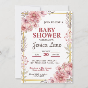 Hibiscus Fleurs Roses Fille Baby shower Invitation