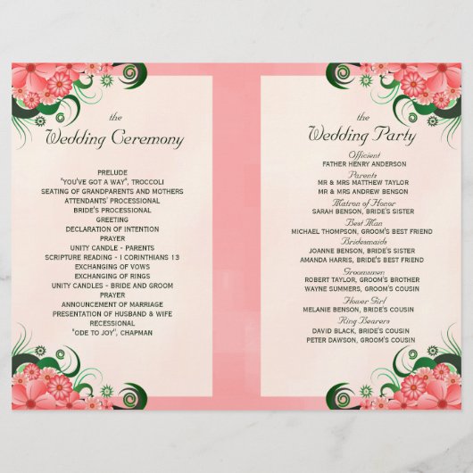 Hibiscus Floral Rose Wedding Programme Modèles (Dos)