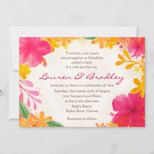 Hibiscus Floral Wedding Invitation Kaart (Voorkant)