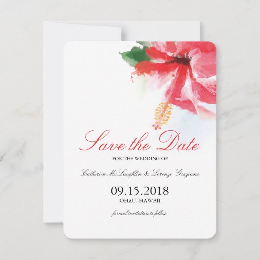 Hibiscus Flower Breeze Waterverf Save the Date (Voorkant)