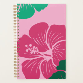 Hibiscus Flower Hot Pink with Green Leaves Planner