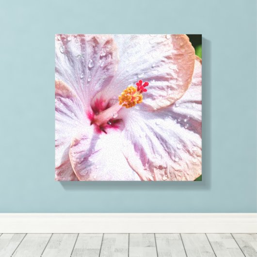 Hibiscus Flower met Dew Canvas Afdruk (Insitu (Houten vloer))