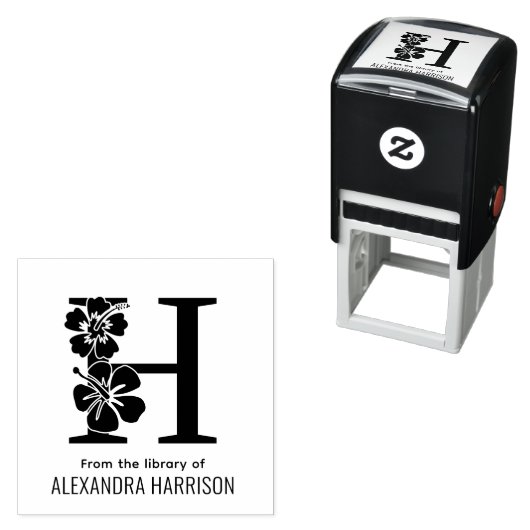 Hibiscus Flower Over Single Bold Initiaal Naam Boe Zelfinktende Stempel (In situ)