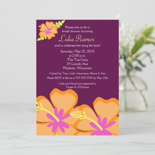 Hibiscus Flower Tropical 5x7 Invitation Fête des m (Debout devant)