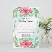 Hibiscus Flower Watercolor Beach Wedding Programme (Debout devant)
