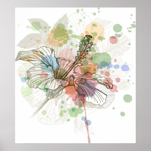 Hibiscus flower & waterverf achtergrond poster (Voorkant)