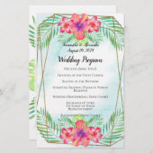Hibiscus Flower Waterverf Beach Wedding Programme (Voorkant / Achterkant)