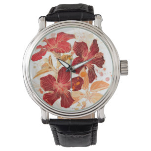 Hibiscus flower - waterverf verf 2 horloge