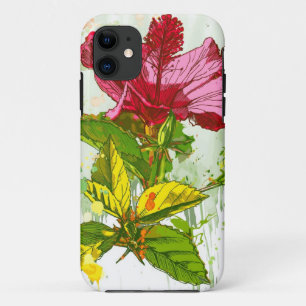 Hibiscus flower - waterverf verf iPhone 11 hoesje