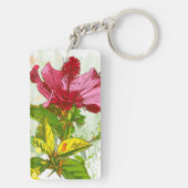 Hibiscus flower - waterverf verf sleutelhanger (achterkant)