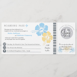 Hibiscus Flowers Boarding Pass Wedding Kaart