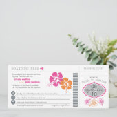 Hibiscus Flowers Boarding Pass Weduwen Uitnodiging (Staand voorkant)